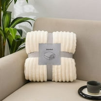 Striped Plush Faux Fur Throw Blanket, 620GSM Super Soft Fuzzy Blanket Warm Thick Cozy Throws Milky Fluffy Blankets for Sofa Couch Bed Living Room, 54x72 inches, Ivory White