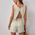 thumbnail image 7 of REORIAFEE Summer Two Piece Sets for Women 2023 Outfits Lounge Sets Beach Vacation Outfits Women's Two Piece Cotton Linen Sleeveless Square Neck Tops Shorts Set Beige XXL, 7 of 7