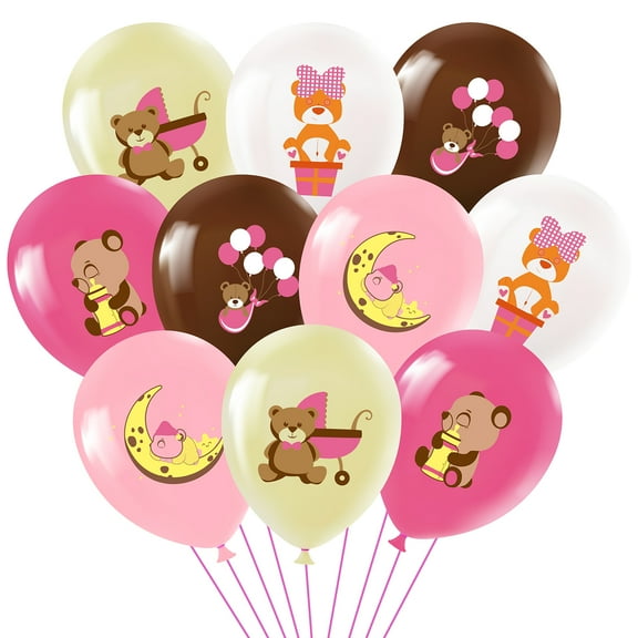 Grobro7 Pink Balloons with Teddy Bear Patterns for Party Decorations, Latex Balloons for Girls Birthday Parties Decor