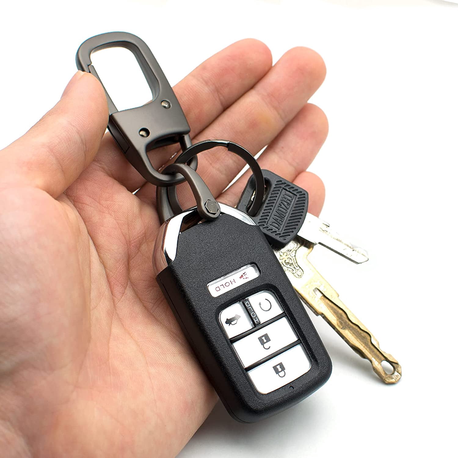 Metal Keychain Car Fob Key Chain Holder Clip with Detachable Valet Key Ring & Anti-Lost D-Ring for Men and Women - Gunmetal