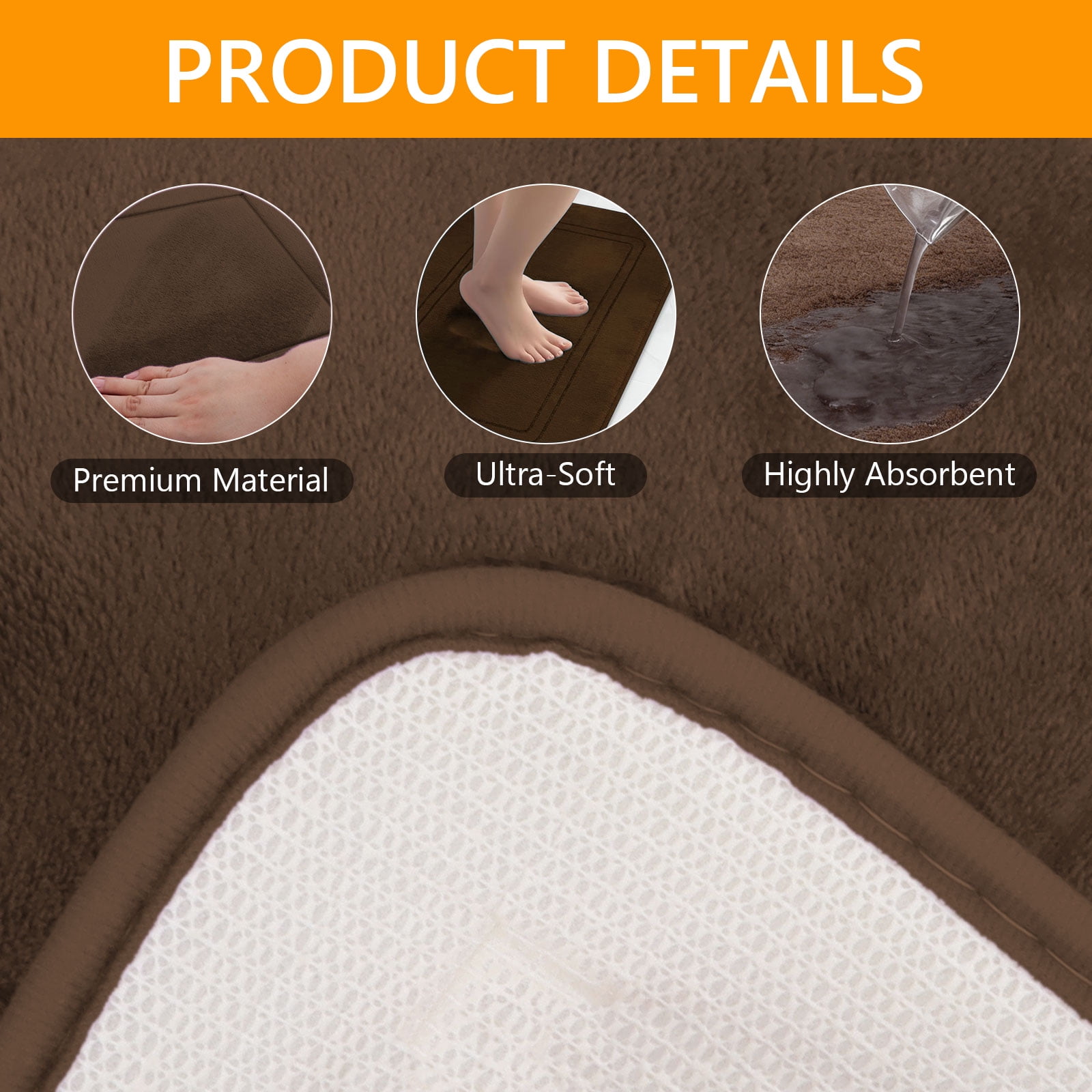 Tripumer Sets 3 Pieces Bathroom Mats Set Non Slip Memory Foam Bath Mats for Bathroom Shower Brown