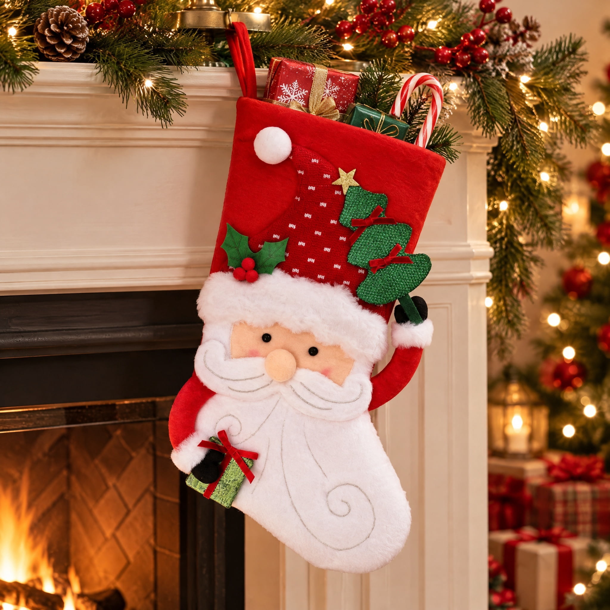 Fleece Santa Claus Christmas Stocking, Multicolor, 18", by Holiday Time