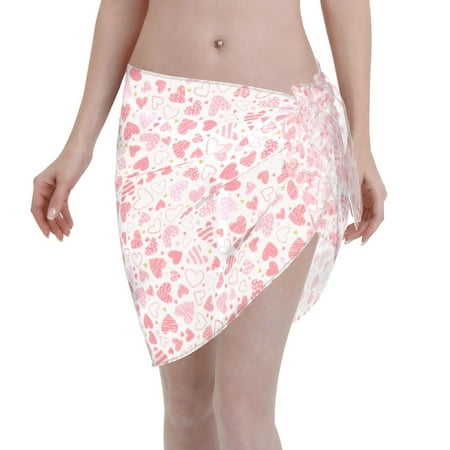 Disketp Cute Hand Drawn Hearts Women Swimsuit Cover Up Short Chiffon Summer Beach Sarong Bikini Wrap Skirt Bathing Suit