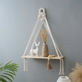 thumbnail image 1 of Woven Wall Mounted Plant Shelf, Cotton Rope & Wood Hanging Storage Rack, Geometric Indoor Flower Stand, Bohemian Home Decor, Hotel/Homestay Decorative Organizer, 1 of 1