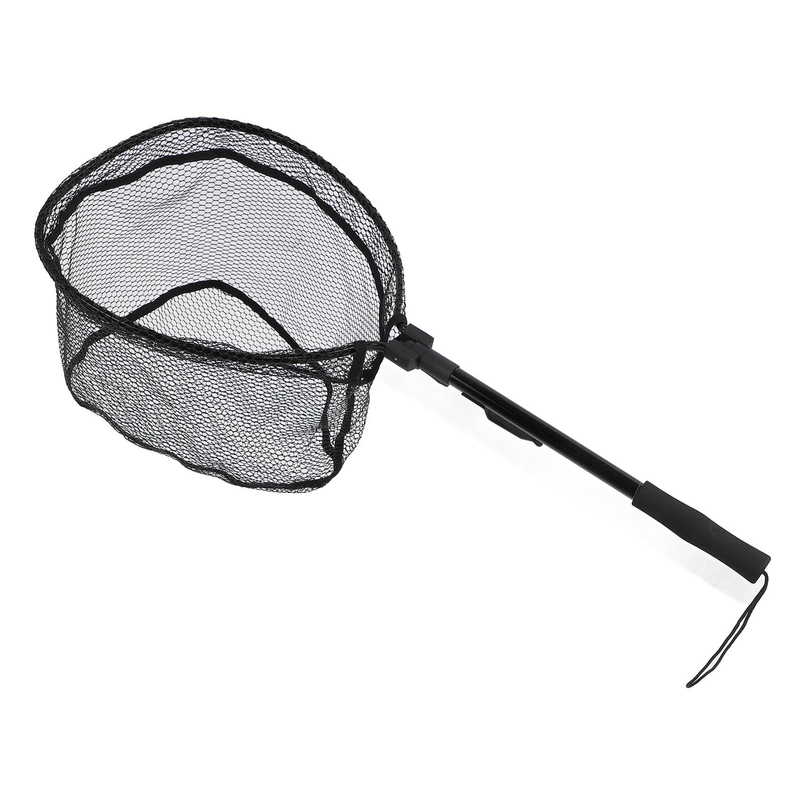 Rupoun Premium Aluminum Alloy Floating Fishing Net Fish Landing Net with Rubber Mesh Safe Catch Release Compact Foldable Portable Net 18.1 inches / 46 cm Black Edition