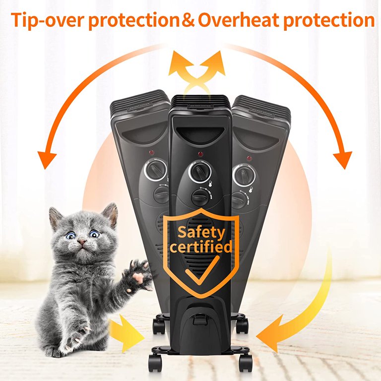 1500W Oil Filled Radiator Heater, Portable Electric Heater with 3 Heat  Settings, Adjustable Thermostat, Overheat u0026 Tip-Over Protection, Oil Heaters  for indoor use (Black) - Walmart.com