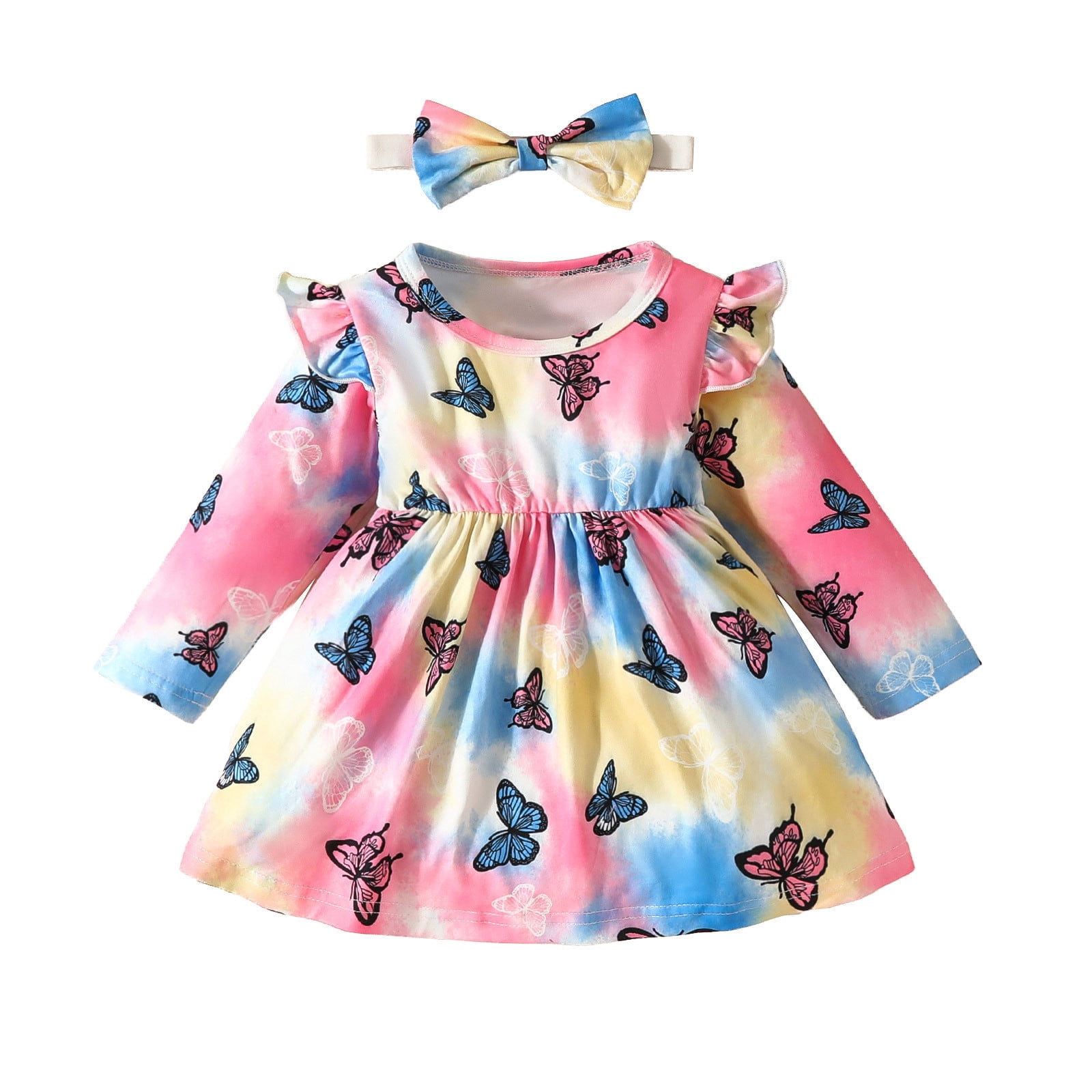 Cathalem Little Girls Spring Dress Print Dresses Long Sleeve Hot Pink 6M