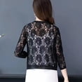 thumbnail image 6 of Joernso Women Lace Cardigan Open Front 3/4 Sleeves Flower Pattern Solid Color Sheer Sun Protection Breathable Ladies Summer Short Top Cover Up Streetwear, 6 of 8