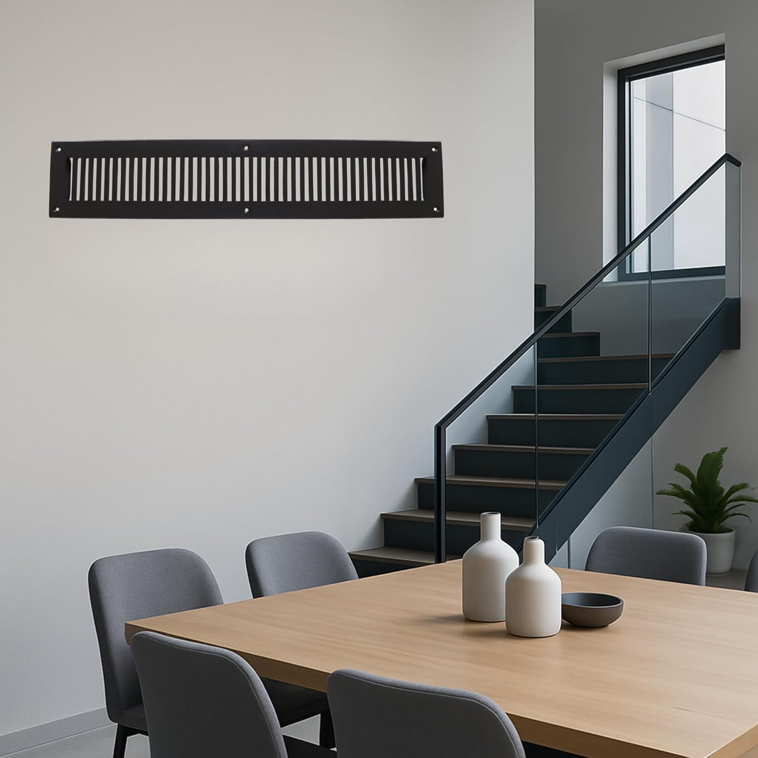 3"x24" Caststo Cast Aluminum Contemporary Design Air Return Grille | Overall 5"x26" |- Black- Rock (For Floor- Black without Screw Holes)