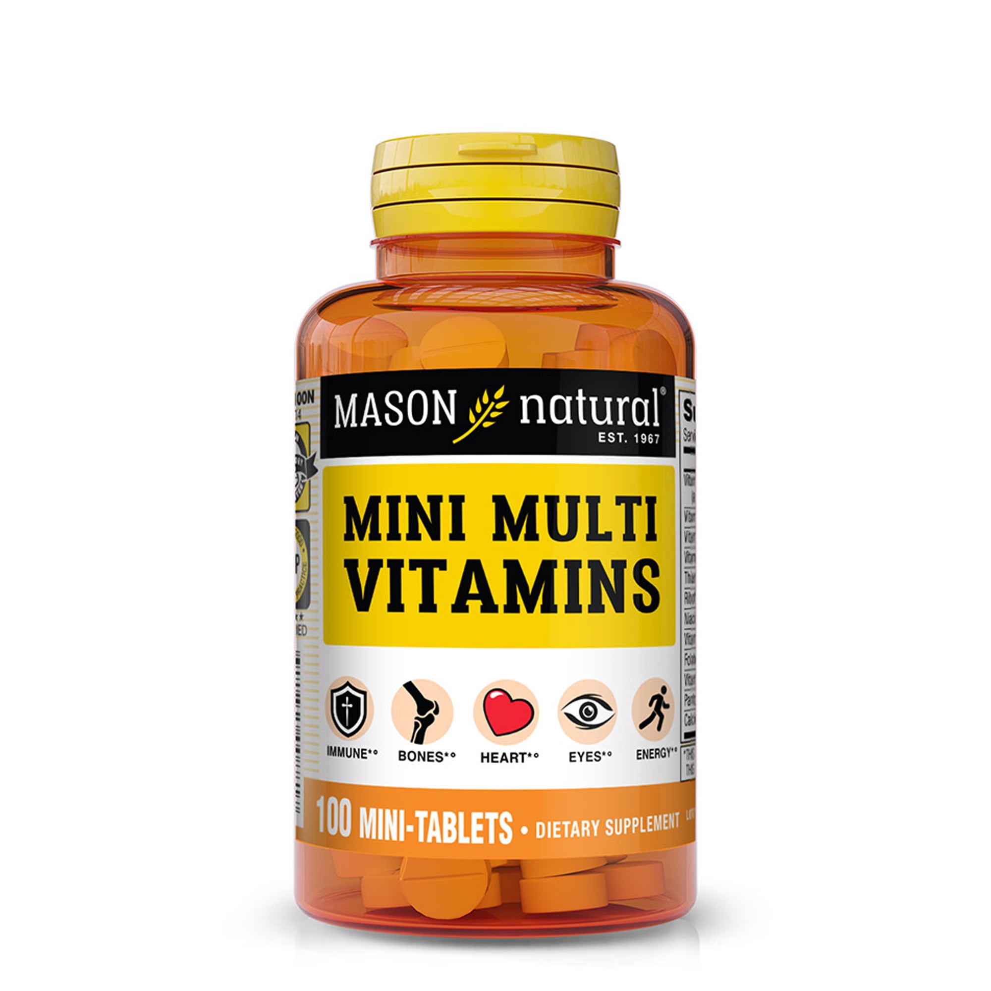 Mason Natural Mini Multivitamin Vitamins A, C, D3, E, B1, B2, B3, B6, B12, Folate and Calcium for Overall Health, 100 Tablets