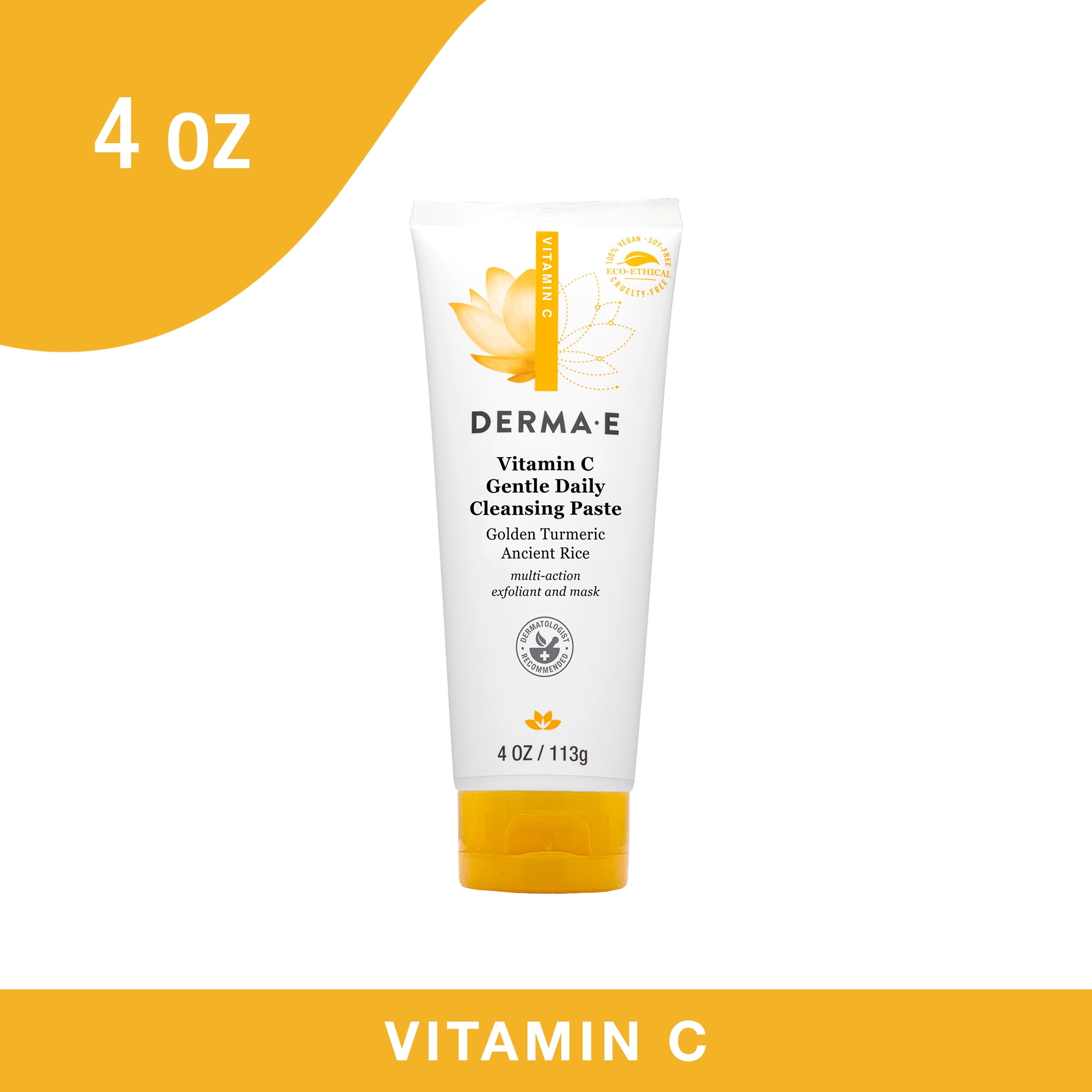 Derma E Vitamin C Gentle Facial Cleanser Paste with Turmeric, Vegan Skin Care, 4 oz