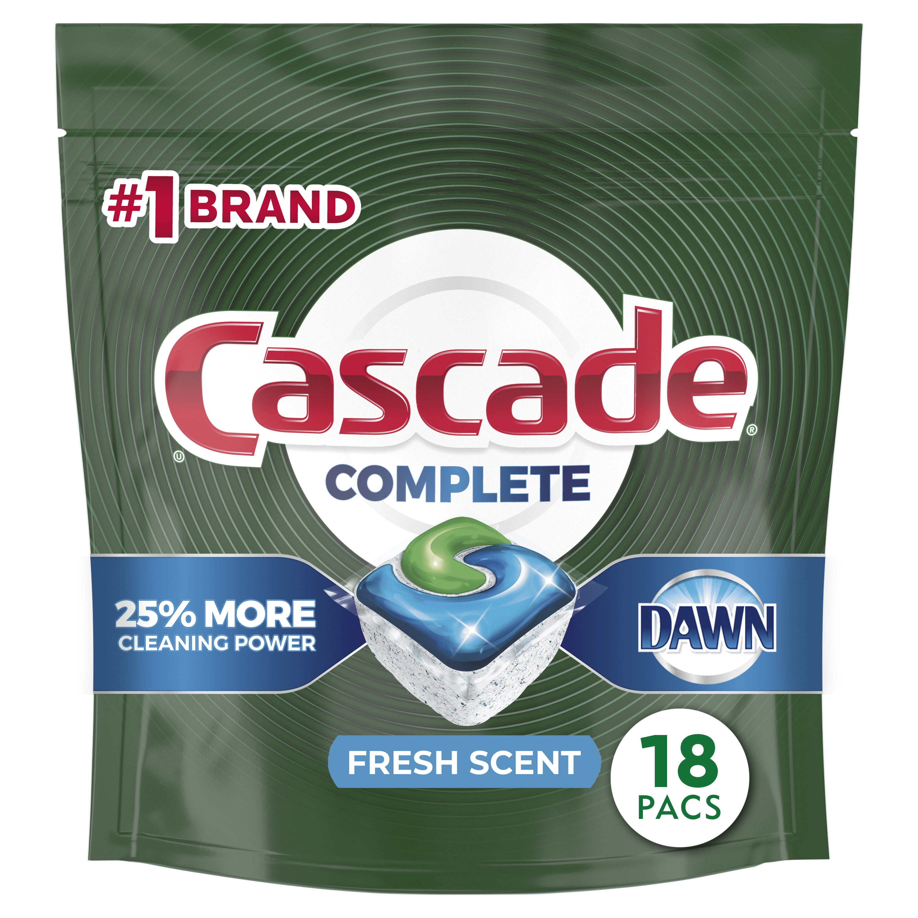 Cascade Complete ActionPacs Dishwasher Detergent, Lemon Scent, 18 Count