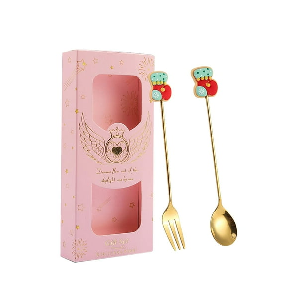 Cucharas de postre de acero inoxidable Tenedores Utensilios multiusos Cucharas navideñas calcetines rosa