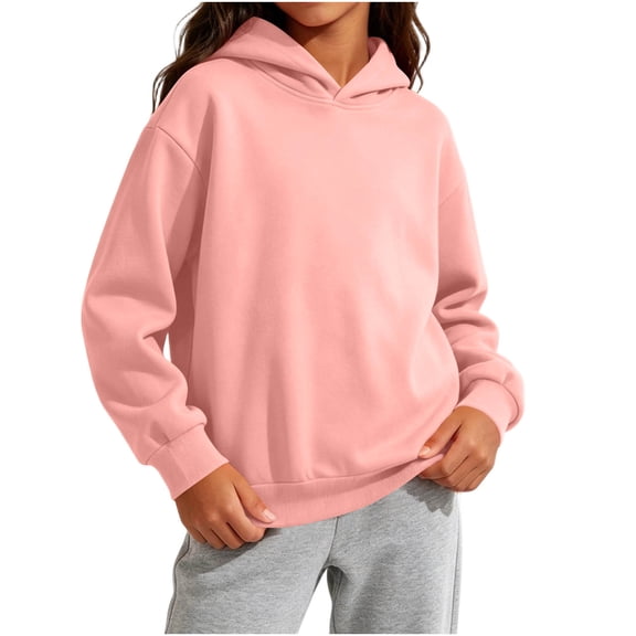 Gamivast Hoodie Pullover Sweatshirts for Girls Long Sleeve Casual Hooded Tops Loose Fit Solid Color Activewear Fall Winter Clothes for Lounge Back To School Travel Pink 5-6 Years