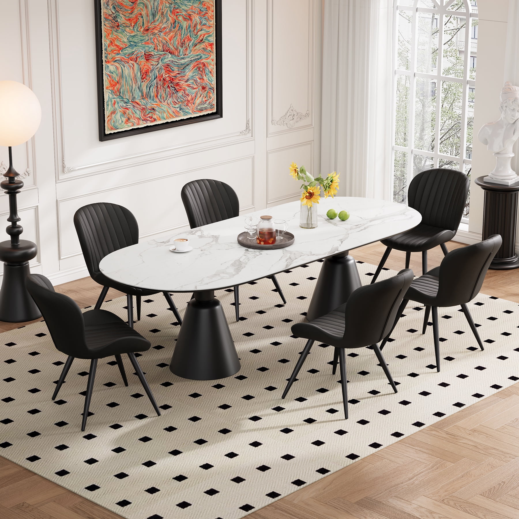 MOONMISS Dining Chairs Set of 2, Upholstered Kitchen Chairs with Backrest and Metal Legs,Black
