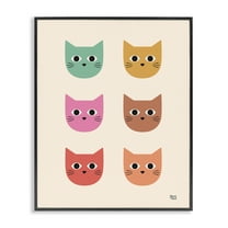 Stupell Industries Colorful Cat Faces Animals Painting Black Framed Art Print Wall Art, 16 x 20