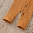 thumbnail image 2 of Nafuu Boys Romper Solid Color Crew Neck Long Sleeve Soft Knit Ribbed Outfit Comfortable Autumn Toddler Clothing Leisure Home Boy Jumpsuit,Brown,12-18 Months, 2 of 8
