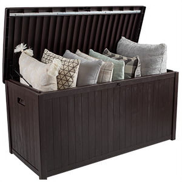 Storage Box - 113-Gallon Container for Patio Storage - Durable and Fade-Resistant Resin Deck Box - Outdoor Furniture by Pure Garden (Brown)
