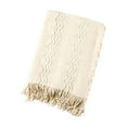 thumbnail image 2 of PPgejGEK Beige Solid Color Tassel Knit Acrylic Foot of Bed Blanket 67.72x50in Sofa Throw, 2 of 6