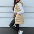thumbnail image 4 of Puffer Vest Women Winter Warm Long Quilted Sleeveless Jackets with Pockets Fall Fashion Zip Up Puffy Coat Outerwear Beige S, 4 of 5