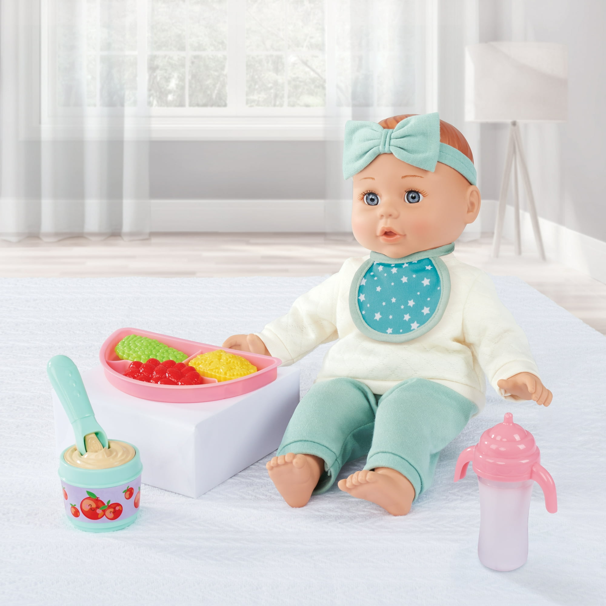 My Sweet Love Meal Time 14-Inch Soft Body Baby Doll with Feeding Accessories, Ivory & Sage Outfit, 12 Pieces