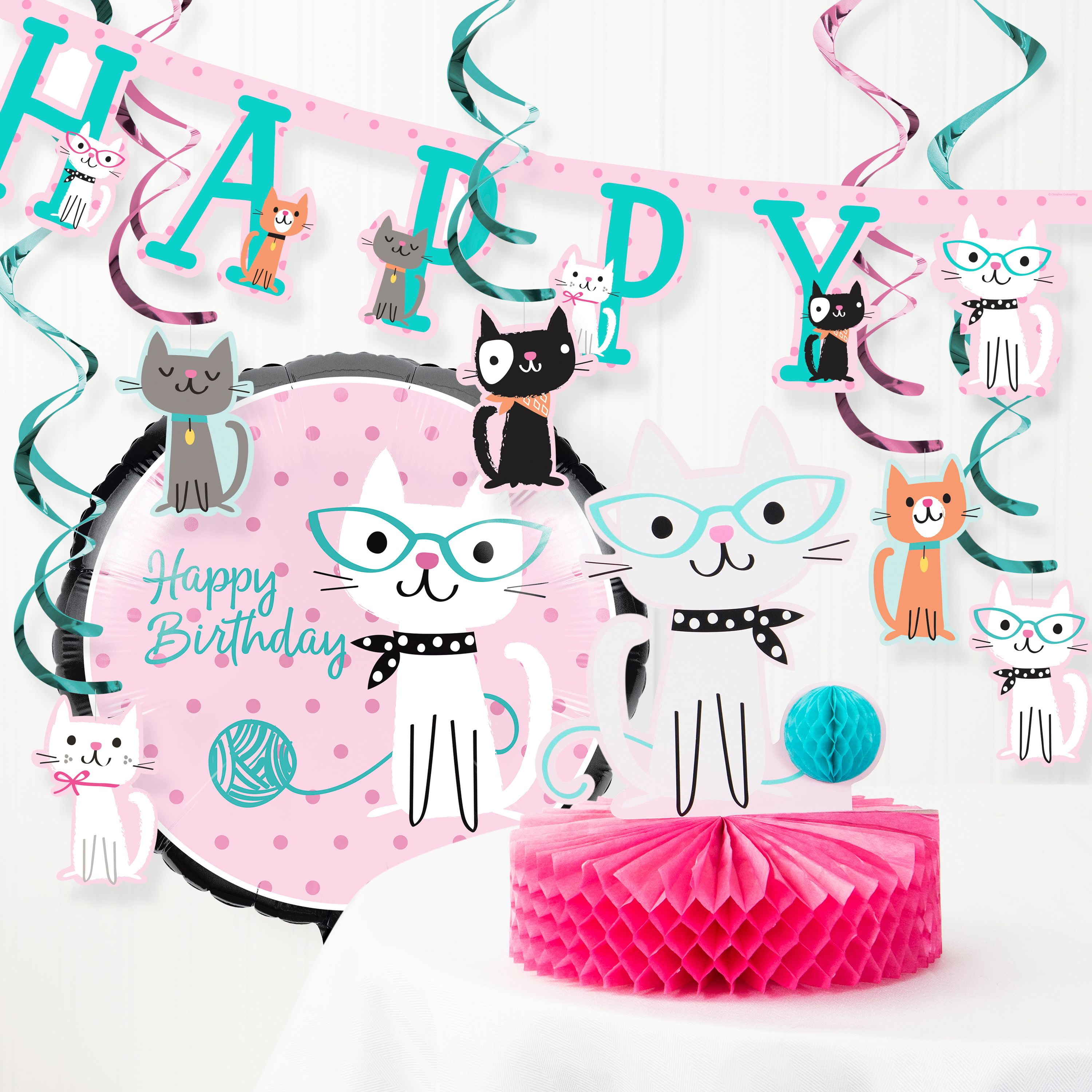 Purr-fect Cat Birthday Party Decorations Kit 