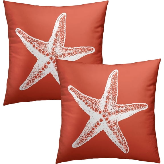 Coral Starfish Summer Throw Pillow Cover 20x20 Inch Pack of 2 Summer Beach Sea Star Cushion Pillow Case Square Cotton Nautical Coastal Pillowcase for Party Bed Sofa Home Car Bedroom Outdoor