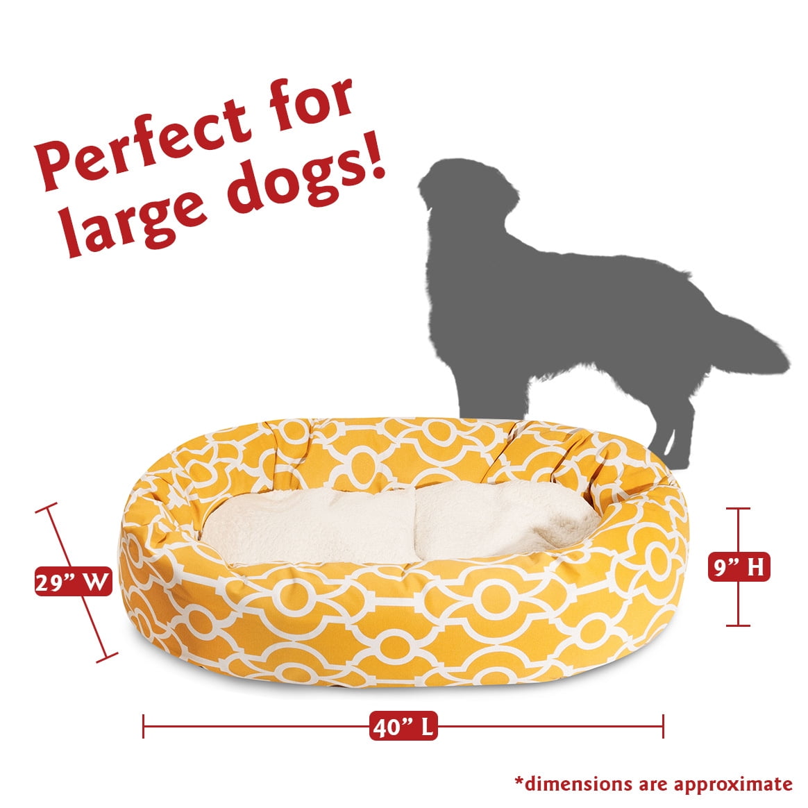 Majestic Pet Sherpa Athens Bagel Pet Bed for Dogs, Calming Dog Bed Washable, Large, Citrus