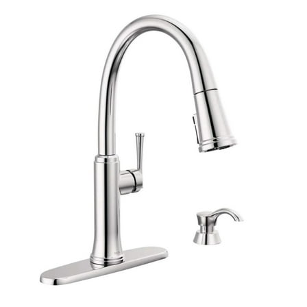 Delta Eldridge Single-Handle Pull Down Sprayer Kitchen Faucet with ShieldSpray Technology in Polished Chrome, Grey