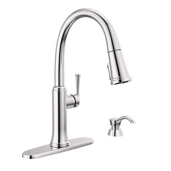Delta Eldridge Single-Handle Pull Down Sprayer Kitchen Faucet with ShieldSpray Technology in Polished Chrome, Grey