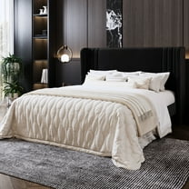 Amolife Full Size Bed Frame, Velvet Platform Bed with Upholstered Wingback Headboard, No Box Spring Needed, Black