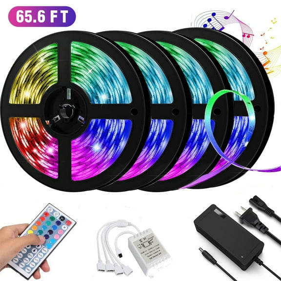 Led Strip Lights 65.6ft/20M for Home, Kitchen, Bedroom, Dorm Room, Remote Control, RGB