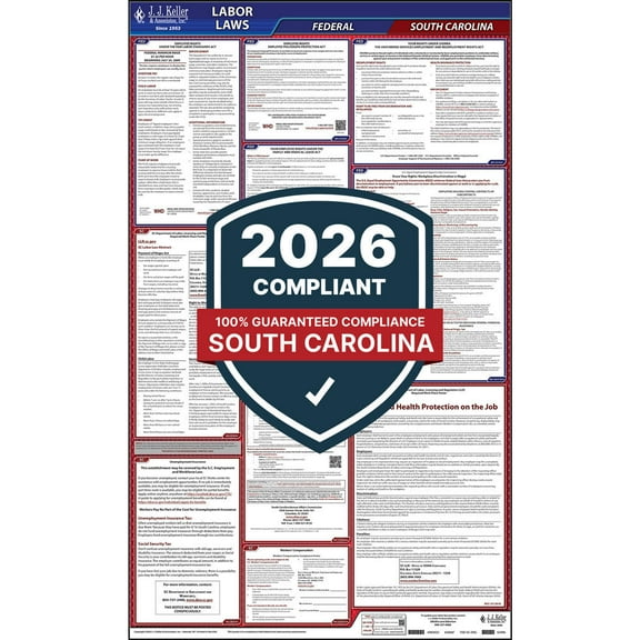 2025 South Carolina and Federal Labor Law Poster (English, OH State) - OSHA Compliant All-in-One Laminated Poster
