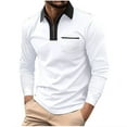 thumbnail image 2 of JMKQLZ Men Solid Color Pocket Long Sleeves Flip Collar Fashion Golf Ball Shirt Tops, White, Size: XL, 2 of 6