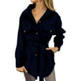 thumbnail image 2 of Huowey Womens Overcoat Button Down Long Sleeve Lapel Wool Coat With Belt Elegant Solid Color Oversized Fashion Jacket Mid Length Comfort Outwear,Blue,L, 2 of 7