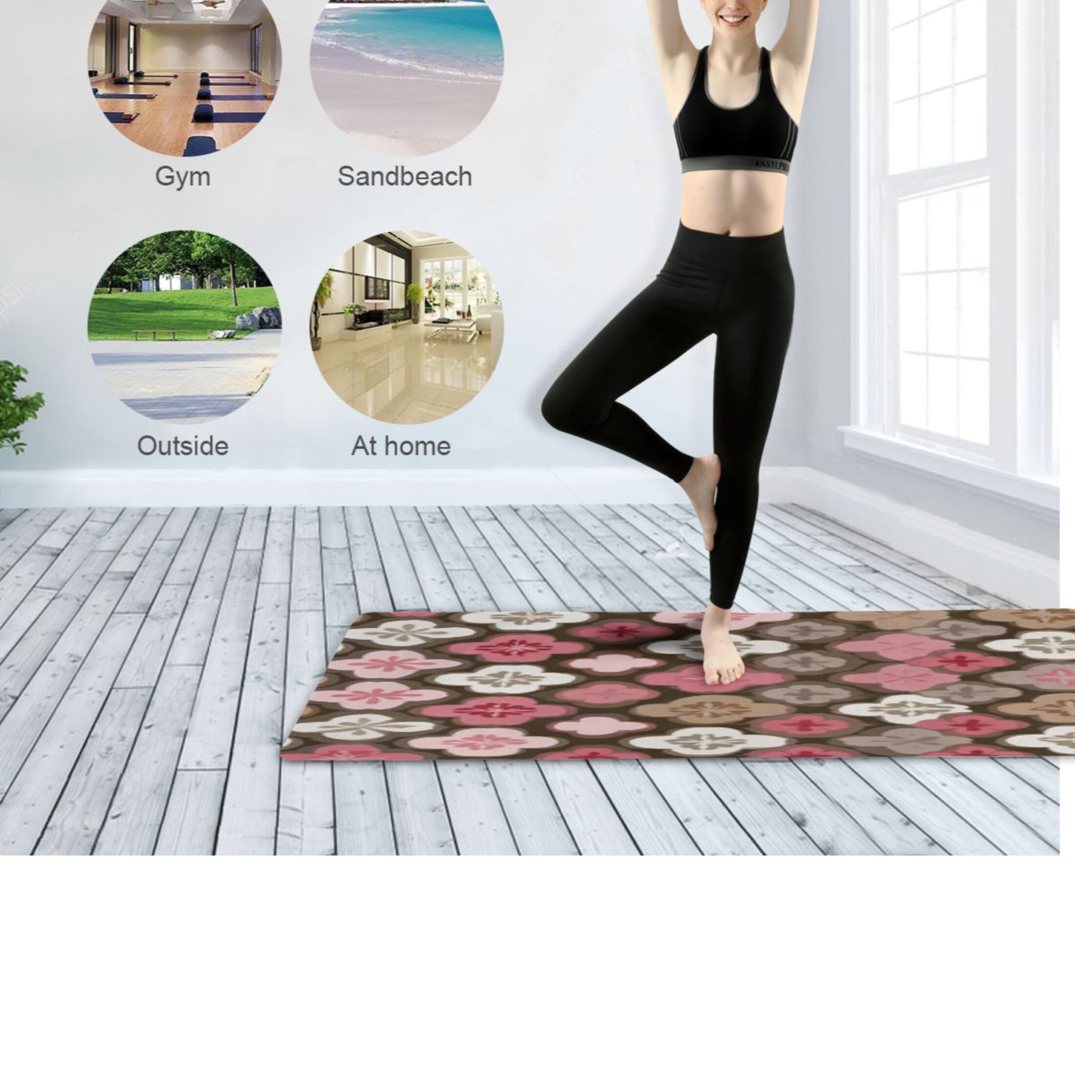 BZSMCE Yoga Mat Women Fitness Mat Quilted Floral Pastel Medley Pattern