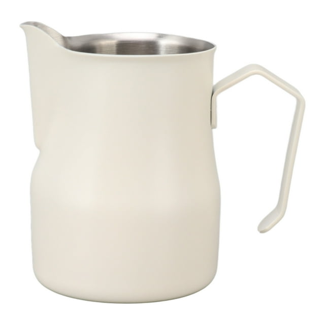 Jarra de leche de acero inoxidable 304 con boquilla y escala para café con leche, para el trabajo y la oficina, color blanco mate, 350 ml