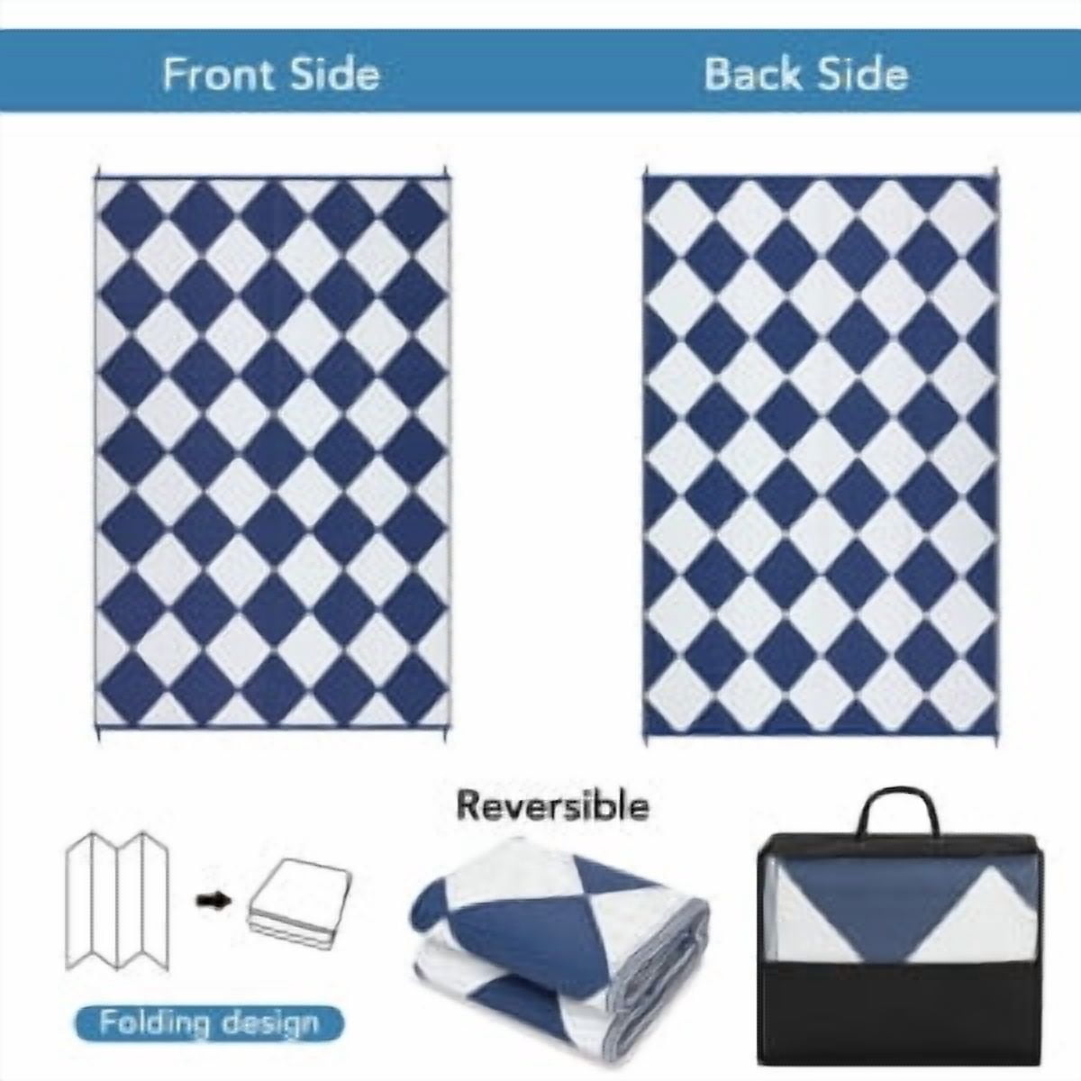 Danolapsi 8x10 Outdoor Rug Waterproof Reversible Outdoor Plastic Straw Rug with 4 Stakes & Portable Bag Boho Patio Rugs Carpet RV Mat Easy to Clean Checkered Floor Carpet for Patio Camp Balcony Deck