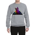 thumbnail image 2 of Neon Retro Rainbow DJ MC Hip Hop Cat | Mens Cat Lover Crewneck Graphic Sweatshirt, Heather Grey, 3XL, 2 of 4