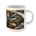 thumbnail image 3 of Ambesonne Rustic Ceramic Coffee Mug, Southwestern Wreath Ethnic, 11 oz, Turquoise Redbrown and Tan, 3 of 4
