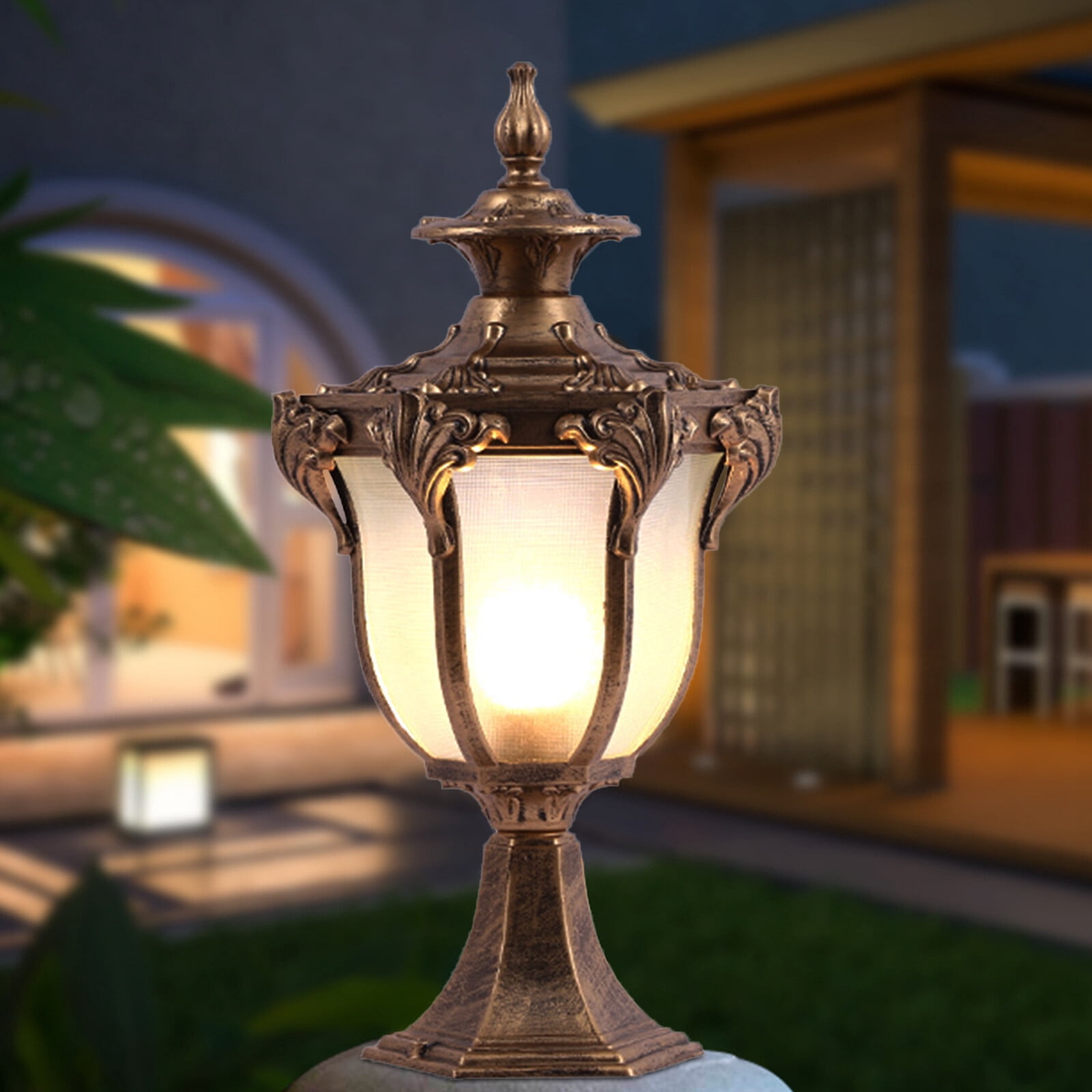 20*41cm Outdoor Post Light Lamp FixtureBronze Vintage Bronze Lantern Garden Gate Column Lamp with Stable Base