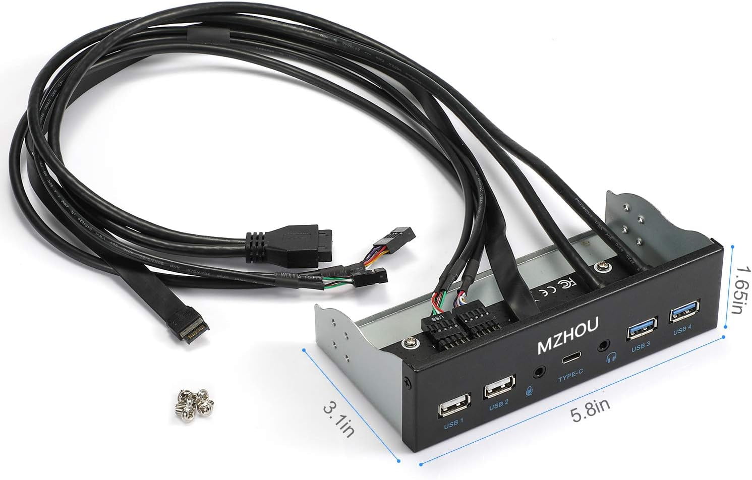 MZHOU USB2.0 + 3.0 Metal Front, 5.25 inch 19Pin Front Panel Adapter, 4 USB 3.0 Port hubs and (1HD Audio Port / 1TPY-C Port / 1 Microphone Input)