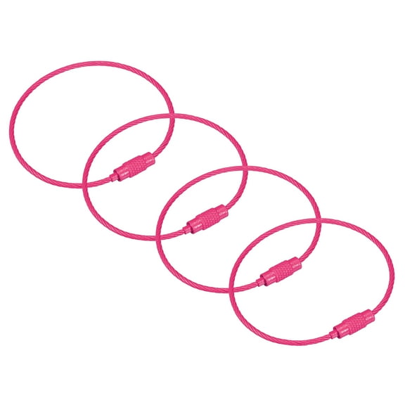 Uxcell Cable Key Rings 160mm Wire Keychain Twist Loops Rose Red 4 Pack