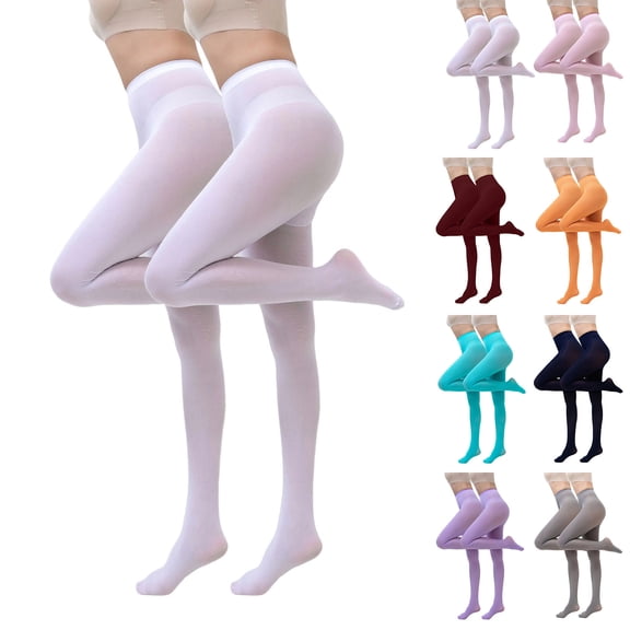 2PC Women’s Tights Semi Opaque Pantyhose High Waist Closed Toe Colorful Tights Comfortable Office Pantyhose Solid Color Footed Stockings