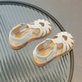 thumbnail image 5 of AJTQTH Gradiator Sandals for Girls Closed-Toe Hollow-Out Sandals Faux Leather Low-Heel Soft Soled Sandals Velcro Straps Shoes for Summer Casual Beach Walking Sport Beige 2 Years, 5 of 5