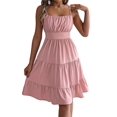 thumbnail image 2 of Women's Square Neck Spaghetti Strap Tiered High Waist Flowy Casual Mini Dress Pink S, 2 of 10