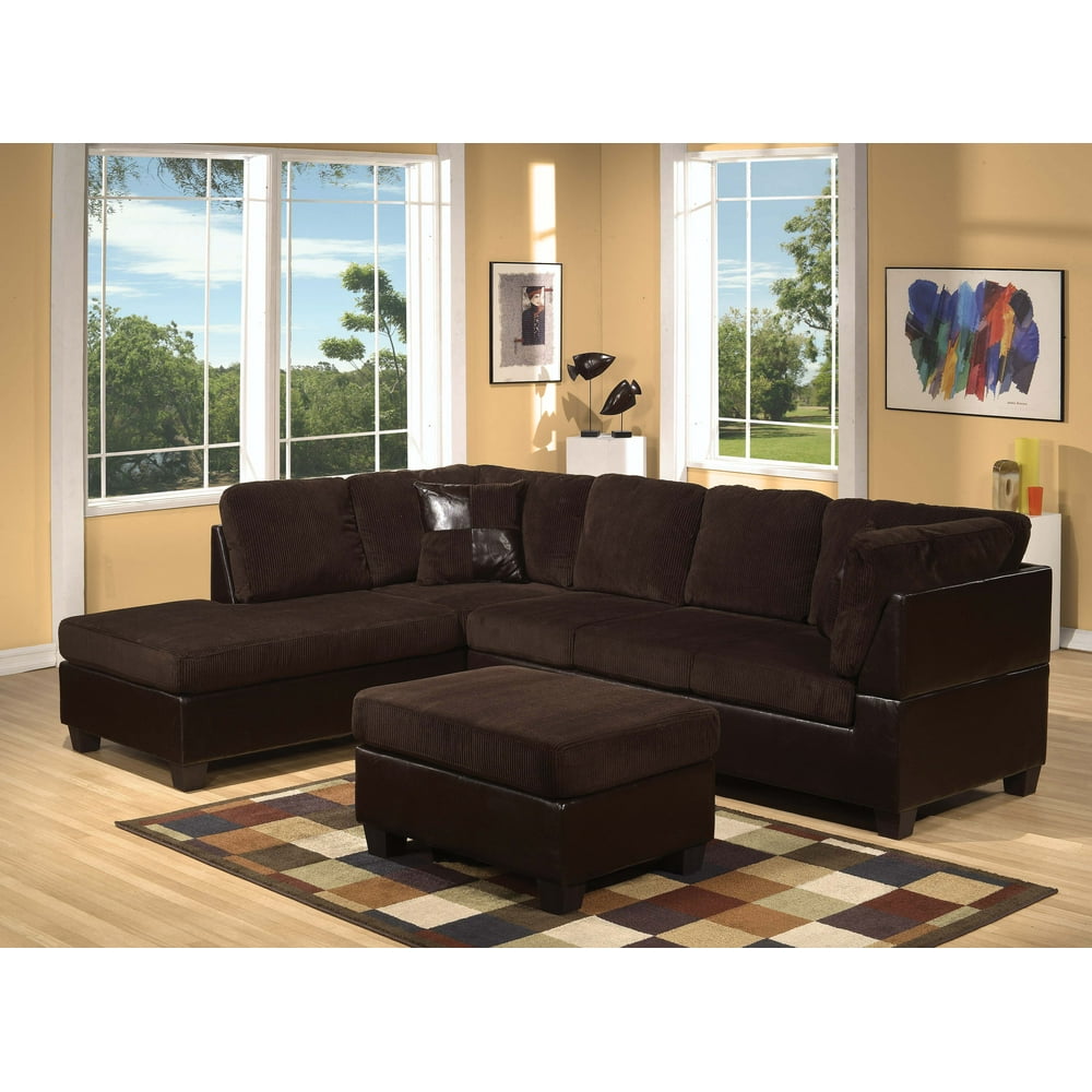 Sectional Sofa with 2 Checkered Pillows, Brown