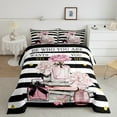 thumbnail image 2 of Erosebridal Girls Bags Perfume Comforter Sets Full Size,Chic Books Floral Comforters & Duvets,White Geometry Lines Bedding Full Comforter Set,Microfiber Bedroom Decorative Reversible,3-Piece, 2 of 7