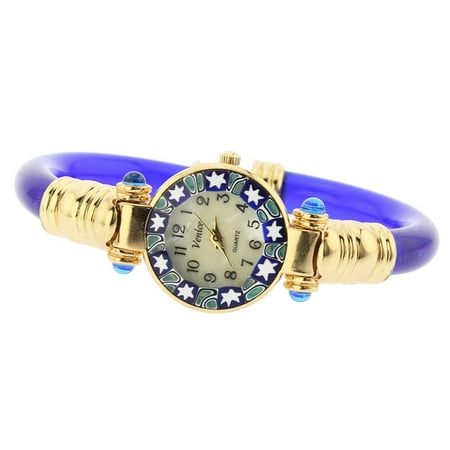 GlassOfVenice Murano Glass Millefiori Bangle Watch - Navy Blue