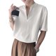 thumbnail image 1 of Camisa de manga corta para hombre, media manga con cremallera de un cuarto, Color puro, transpirable, Top de verano para fiesta, viajes y citas, 1 of 8